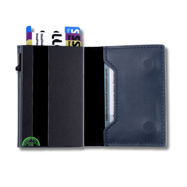 Mini Walle Blauw Kunstleer aluminium kaarthouder Bankpassen creditcards ID-kaarten – foto 4