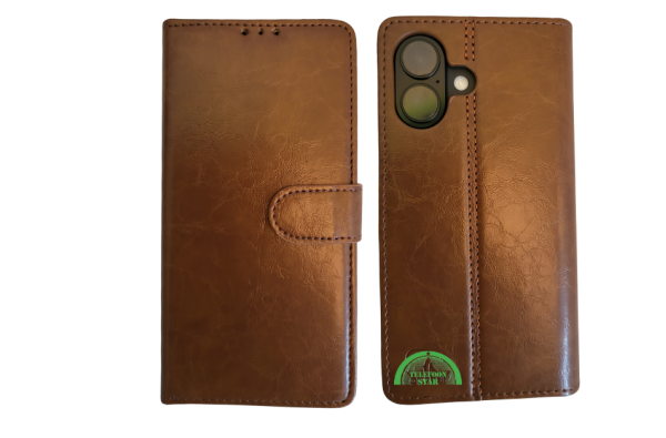 Boek Case Leer Wallet Case Donker Bruin IPhone 16