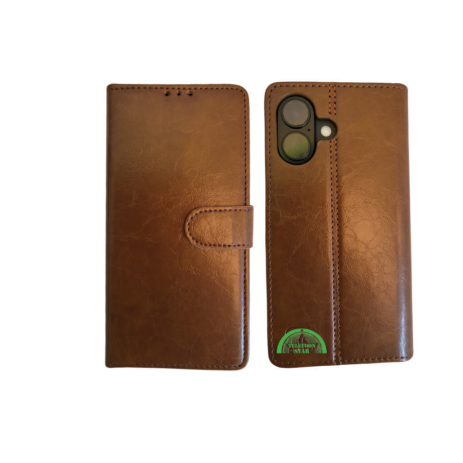 Boek Case Leer Wallet Case Donker Bruin IPhone 16 Plus