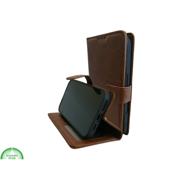 Boek Case Leer Wallet Case Donker Bruin IPhone 16 Plus – foto 6