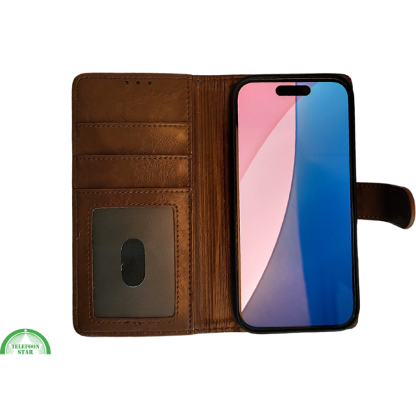 Boek Case Leer Wallet Case Donker Bruin IPhone 16 Plus – foto 7