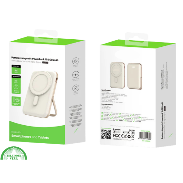 Draadloze Magnetische Powerbank 10.000 mAh &ndash; Met Standaard en Display – foto 5