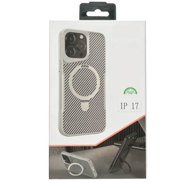 Hoesje voor iPhone 17 Silver Elite Luxe CarbonShield MagSafe Case – foto 3