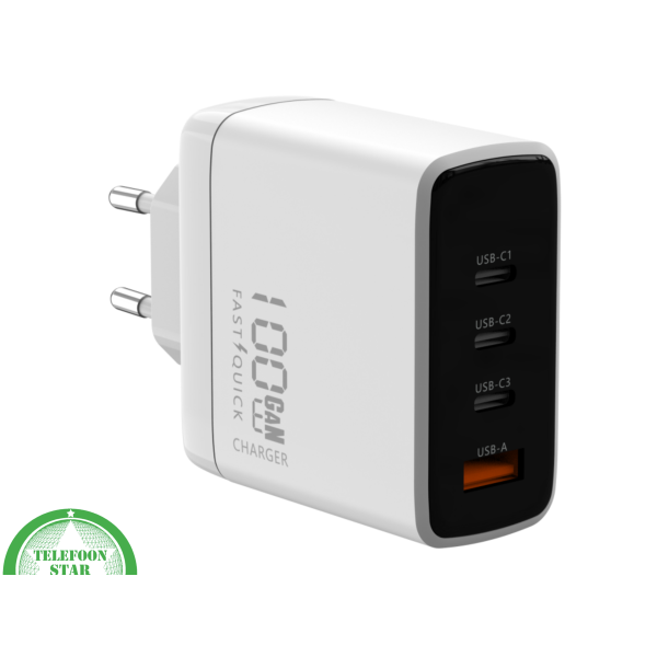 100W GaN Snellader met USB-A en 3x USB-C &ndash; Geschikt voor Laptop, Tablet en Smartphone – foto 3
