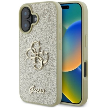 Guess Gouden Glitter Hoesje voor iPhone 16 - Stijlvolle Bescherming met Glamour