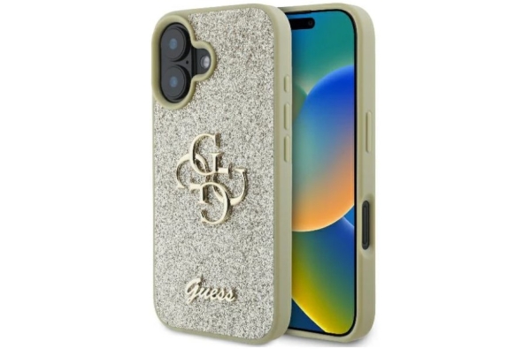 Guess Gouden Glitter Hoesje voor iPhone 16 Plus - Stijlvolle Bescherming met Glamour