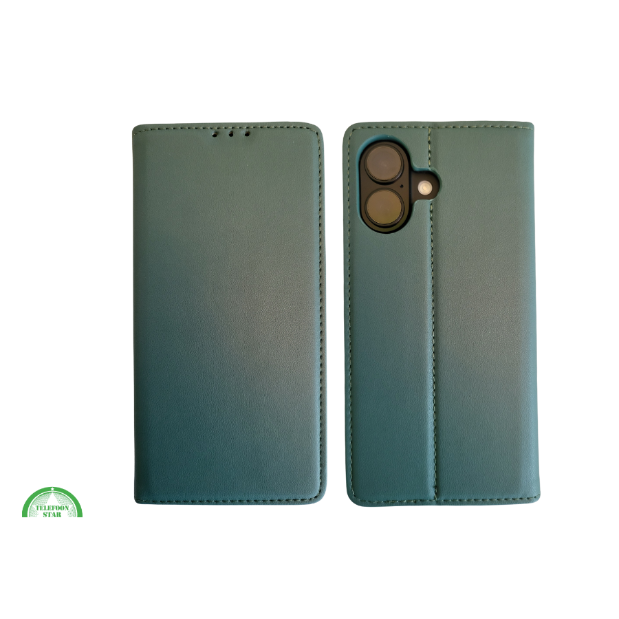 Boek Case Leer Wallet Case Donkergroen iPhone 16 Plus