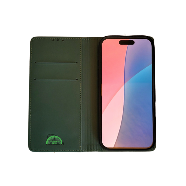 Boek Case Leer Wallet Case Donkergroen iPhone 16 Plus – foto 8