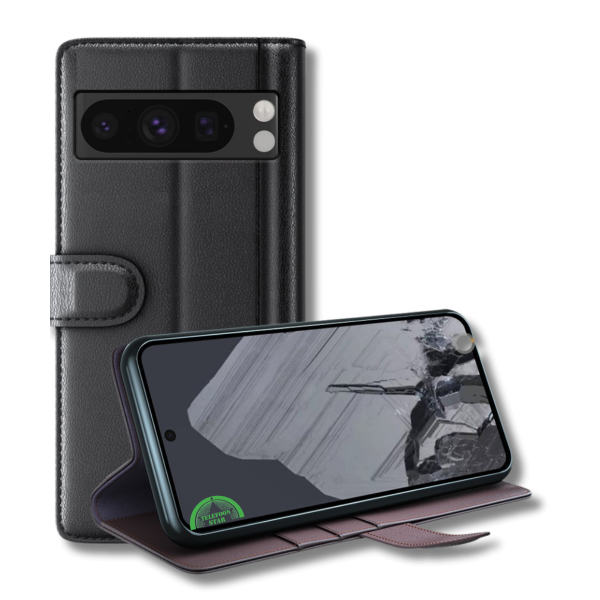 Google Pixel 8 Pro Bookcase Hoesje Zwart Leren Look Met Pasjeshouder – foto 2