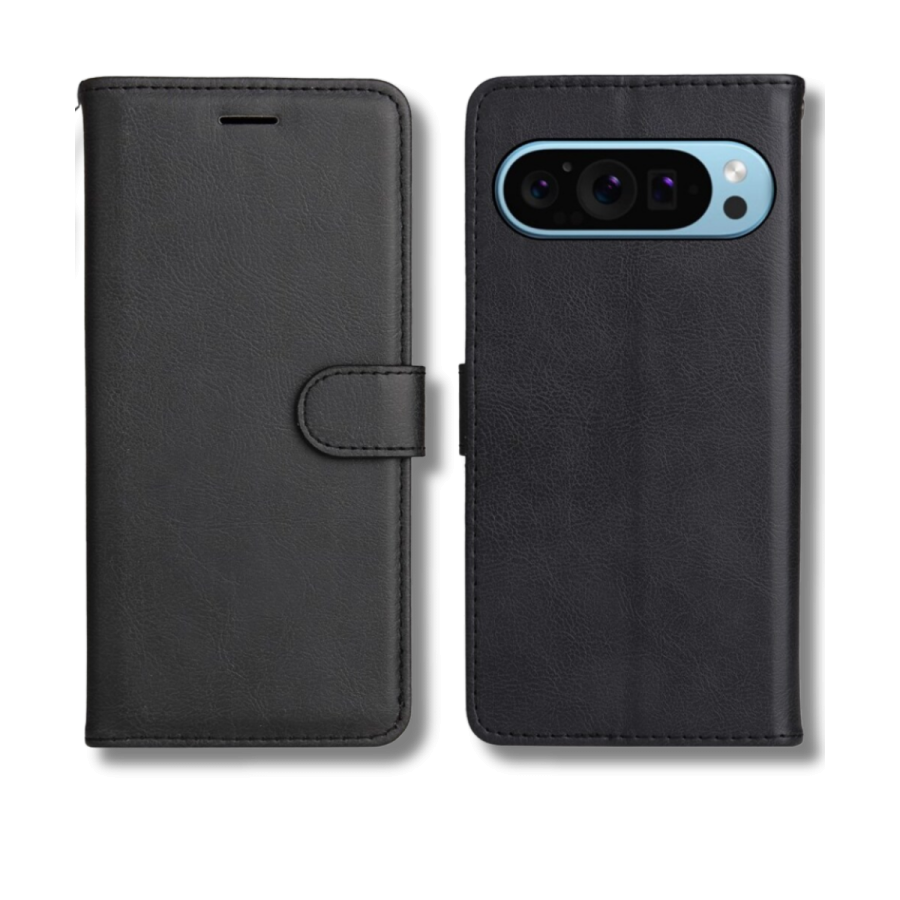 Hoesje Google Pixel 10 Zwart Lederen Look Met Pasjeshouder &amp; Magnetische Sluiting