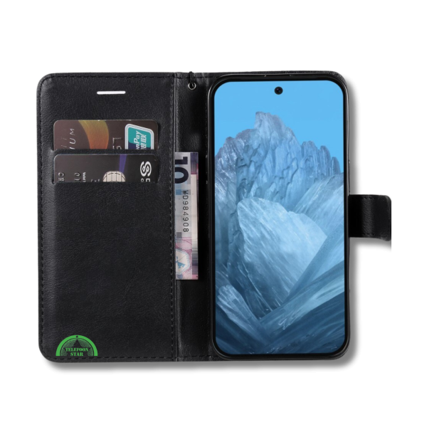 Hoesje Google Pixel 10 Zwart Lederen Look Met Pasjeshouder &amp; Magnetische Sluiting – foto 3
