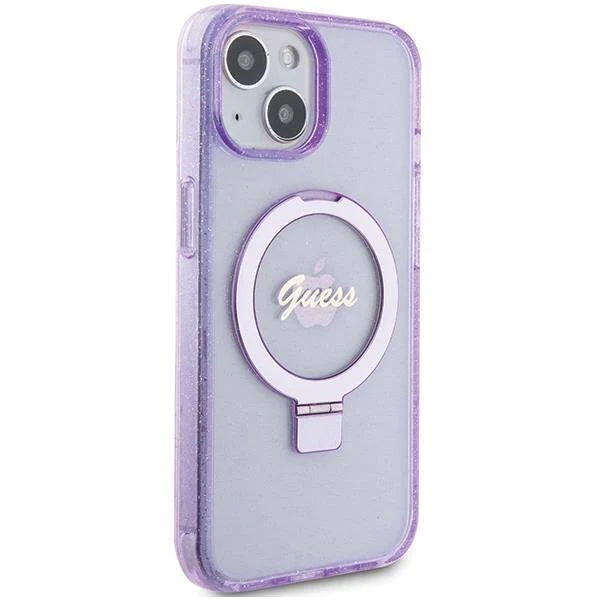 iPhone 15 MagSafe met Ringstandaard Hoesje | Guess Hoesje | Glitter Paars – foto 2