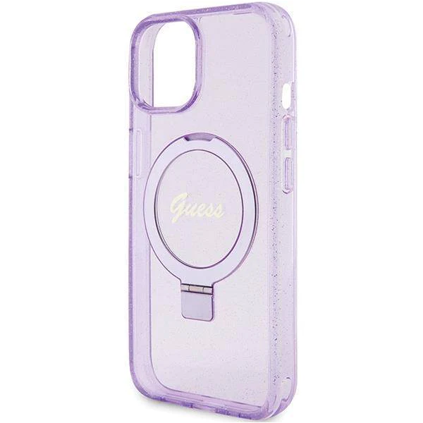 iPhone 15 MagSafe met Ringstandaard Hoesje | Guess Hoesje | Glitter Paars – foto 3