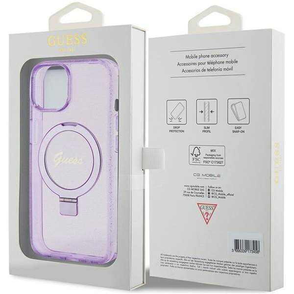 iPhone 15 MagSafe met Ringstandaard Hoesje | Guess Hoesje | Glitter Paars – foto 5