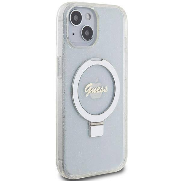 iPhone 15 MagSafe met Ringstandaard Hoesje | Guess Hoesje | Glitter Transparant – foto 2
