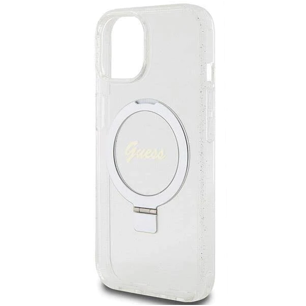 iPhone 15 MagSafe met Ringstandaard Hoesje | Guess Hoesje | Glitter Transparant – foto 3