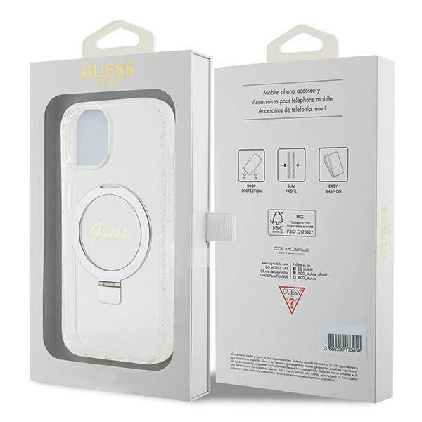 iPhone 15 MagSafe met Ringstandaard Hoesje | Guess Hoesje | Glitter Transparant – foto 5