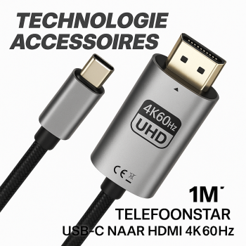 USB-C naar HDMI Kabel &ndash; 4K 60Hz &ndash; Plug & Play &ndash; Sluit je telefoon, tablet of laptop direct aan op je TV