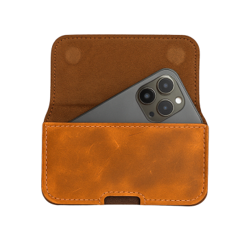 Universeel Telefoonhoesje met Riemclip &ndash; Bruin Leren Hoesje