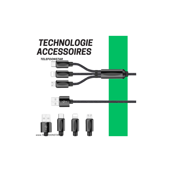 3-in-1 USB Oplaadkabel &ndash; USB-C, Micro-USB &amp; Lightning &ndash; 1.2 Meter &ndash; Sterk Gevlochten – foto 4