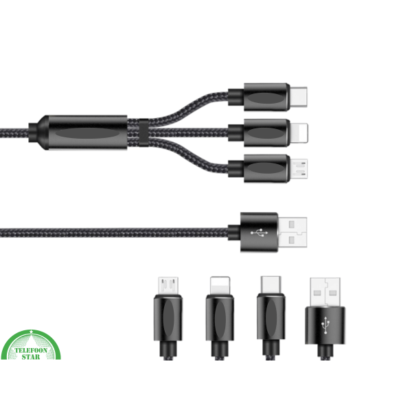 3-in-1 USB Oplaadkabel &ndash; USB-C, Micro-USB &amp; Lightning &ndash; 1.2 Meter &ndash; Sterk Gevlochten – foto 5