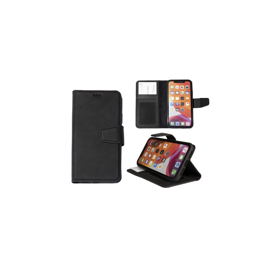 iPhone 15 Plus 100% leer hoesje | Ruimte voor drie pasjes | 2 in 1 functie | Zwart
