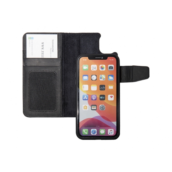 iPhone 15 Plus 100% leer hoesje | Ruimte voor drie pasjes | 2 in 1 functie | Zwart – foto 3