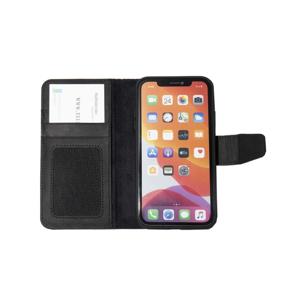 iPhone 15 Plus 100% leer hoesje | Ruimte voor drie pasjes | 2 in 1 functie | Zwart – foto 5