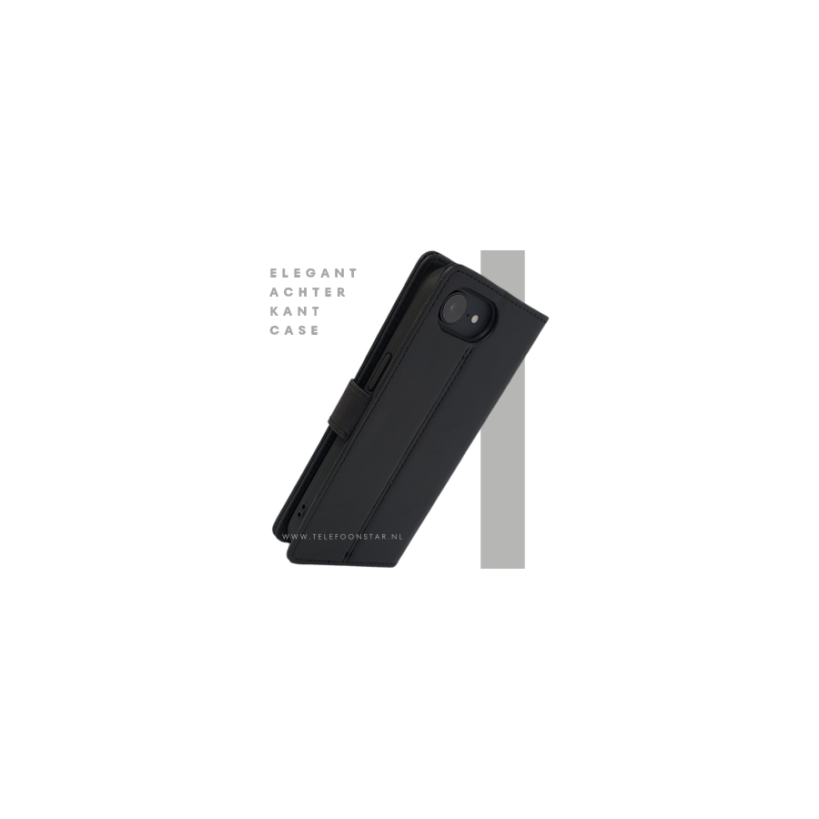 iPhone 16 Hoesje - Luxe Zwarte Bookcase, Wallet Case met Magneetsluiting