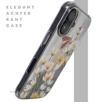 iPhone 16 hoesje transparant met bloemen en vlinder design schokbestendig