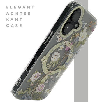 iPhone 16 hoesje transparant met bloemenprint en MagSafe ring