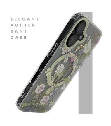 iPhone 16 hoesje transparant met bloemenprint en MagSafe ring