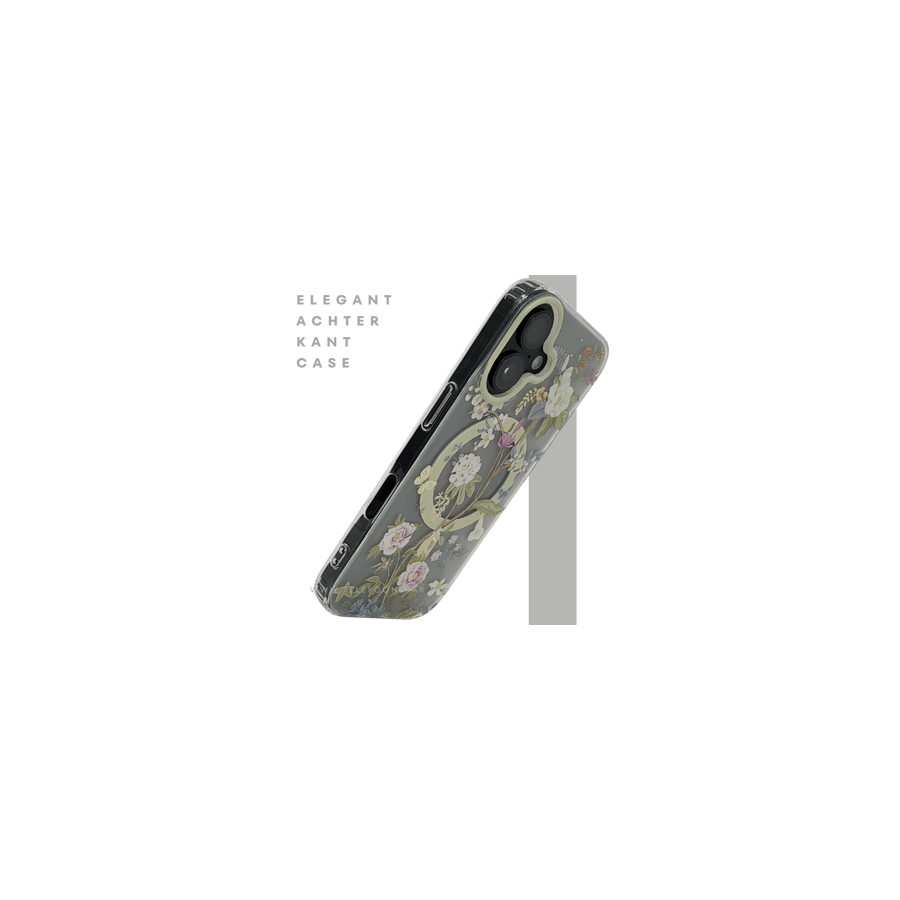 iPhone 16 hoesje transparant met bloemenprint en MagSafe ring
