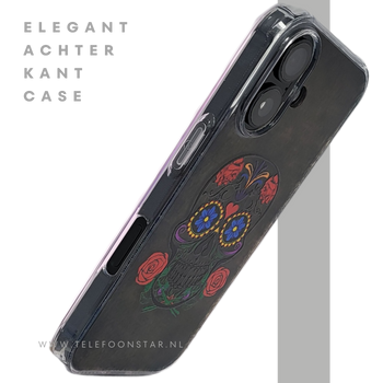 iPhone 16 hoesje transparant met kleurrijke skull print en extra bescherming