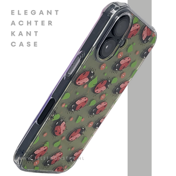 iPhone 16 hoesje transparant met lieveheersbeestjes print en schokbestendige bescherming