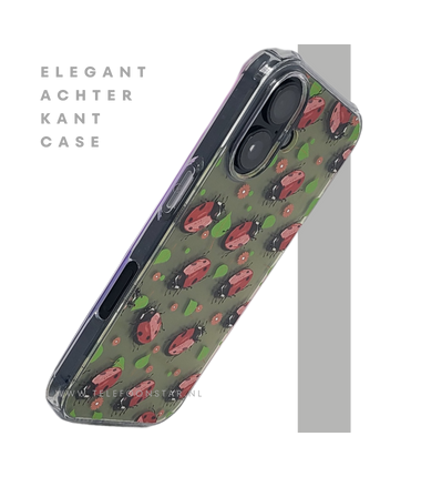 iPhone 16 hoesje transparant met lieveheersbeestjes print en schokbestendige bescherming