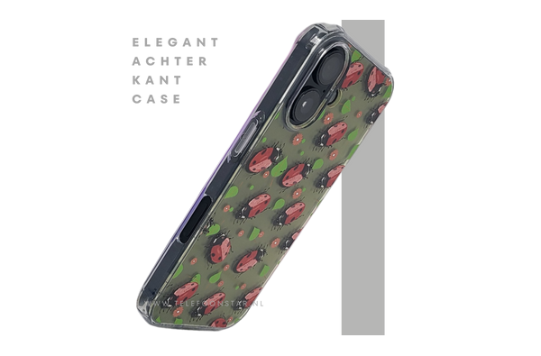 iPhone 16 hoesje transparant met lieveheersbeestjes print en schokbestendige bescherming