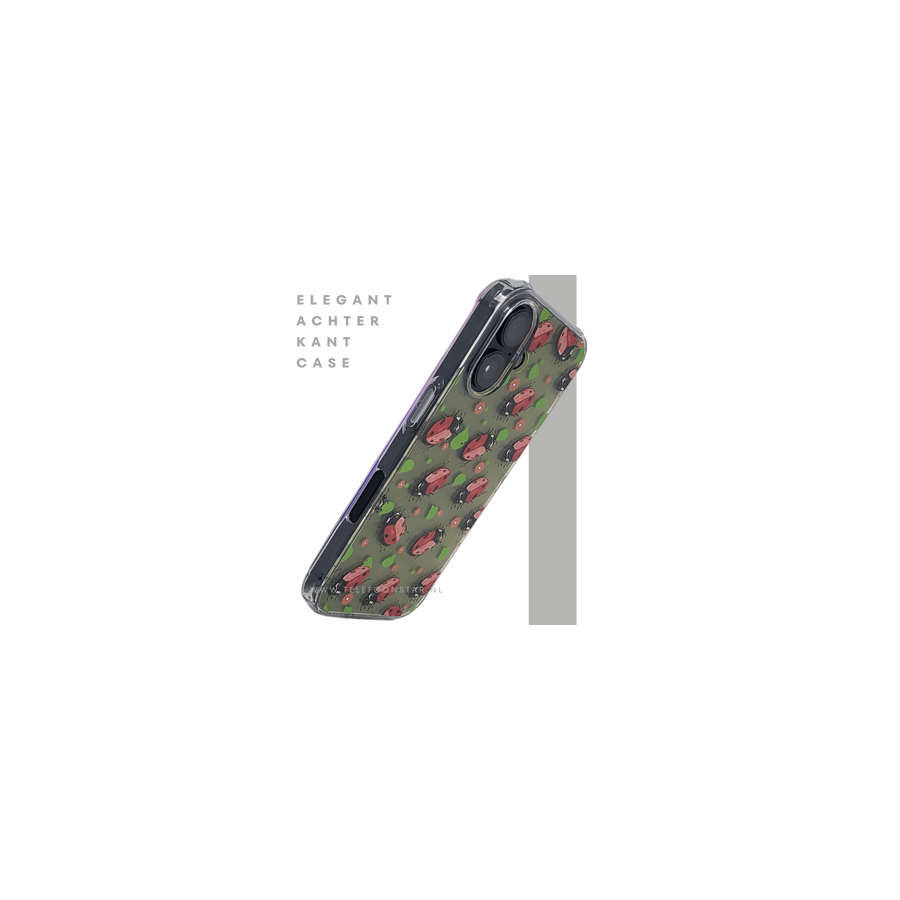 iPhone 16 hoesje transparant met lieveheersbeestjes print en schokbestendige bescherming