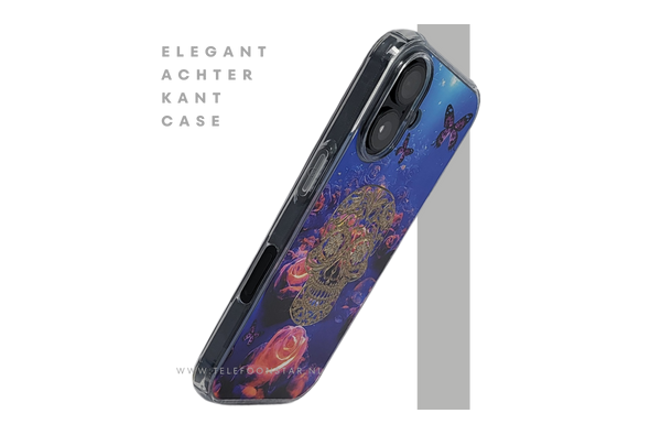 iPhone 16 hoesje transparant met neon skull en vlinder design schokbestendig