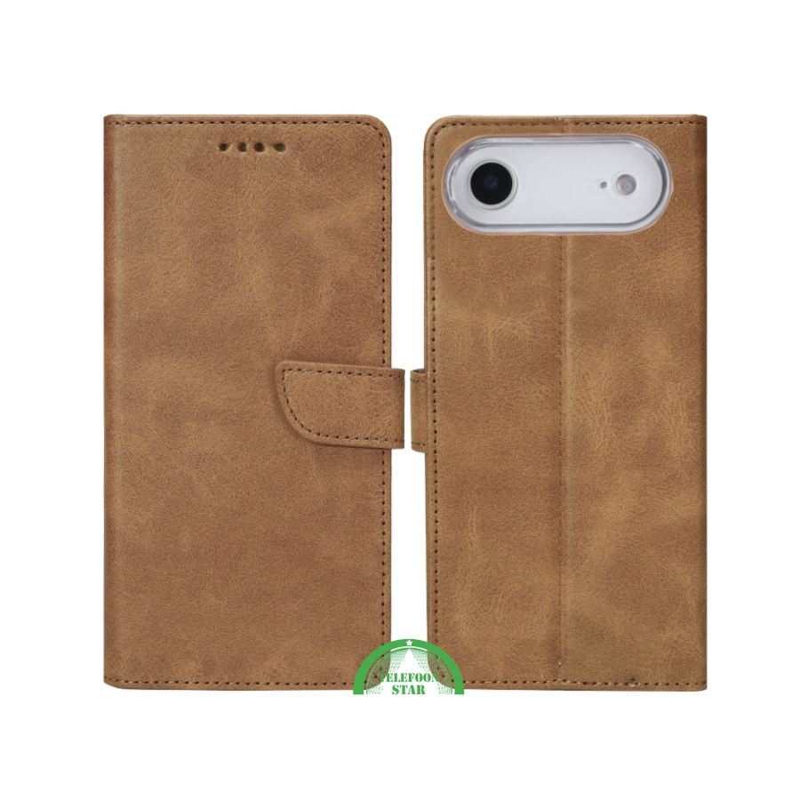 iPhone 17 Air Bookcase Hoesje Bruin &ndash; Wallet Case met Pasjeshouder &amp; Standfunctie