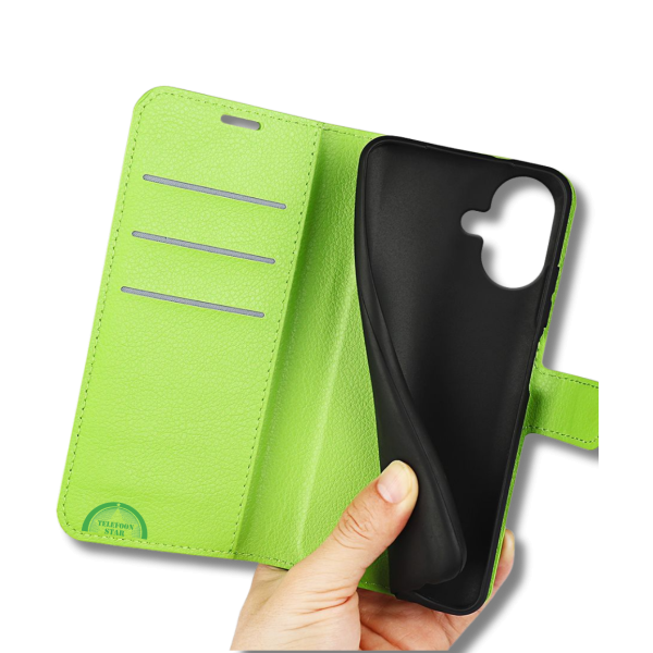 Hoesje voor iPhone 17  lichtgroen Bookcase Slim Leren met Pasjeshouder – foto 3