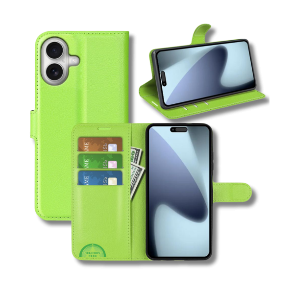 Hoesje voor iPhone 17  lichtgroen Bookcase Slim Leren met Pasjeshouder – foto 4