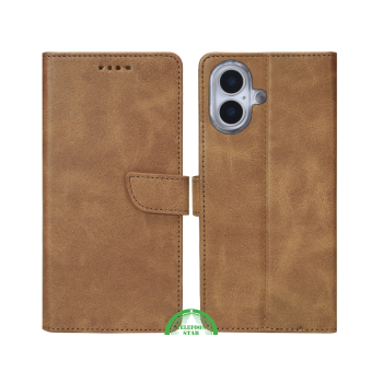 iPhone 17 Bookcase Hoesje Bruin &ndash; Standfunctie & Kaartvakjes