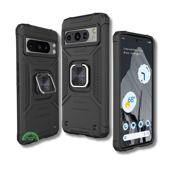 Hoesje voor Google Pixel 8 Zwart Rugged Armor met Ring Kickstand Extra Sterke Bescherming – foto 4