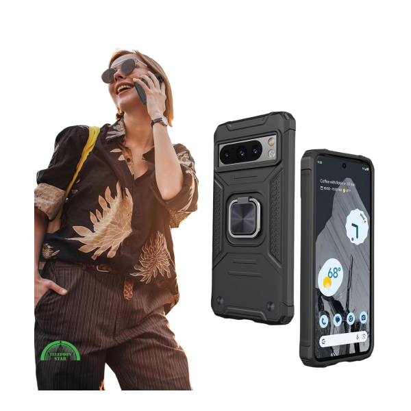 Hoesje voor Google Pixel 8 Zwart Rugged Armor met Ring Kickstand Extra Sterke Bescherming – foto 3