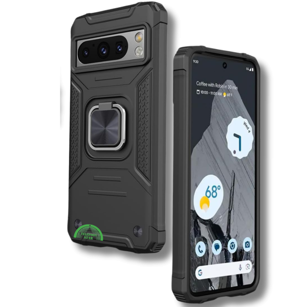 Hoesje voor Google Pixel 8 Zwart Rugged Armor met Ring Kickstand Extra Sterke Bescherming – foto 2