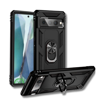 Hoesje voor Google Pixel 8 Zwart Rugged Armor met Ring Kickstand Extra Sterke Bescherming