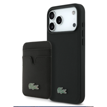 Lacoste iPhone 18 Pro Max Hoesje met MagSafe en Magnetische Pashouder &ndash; Zwart