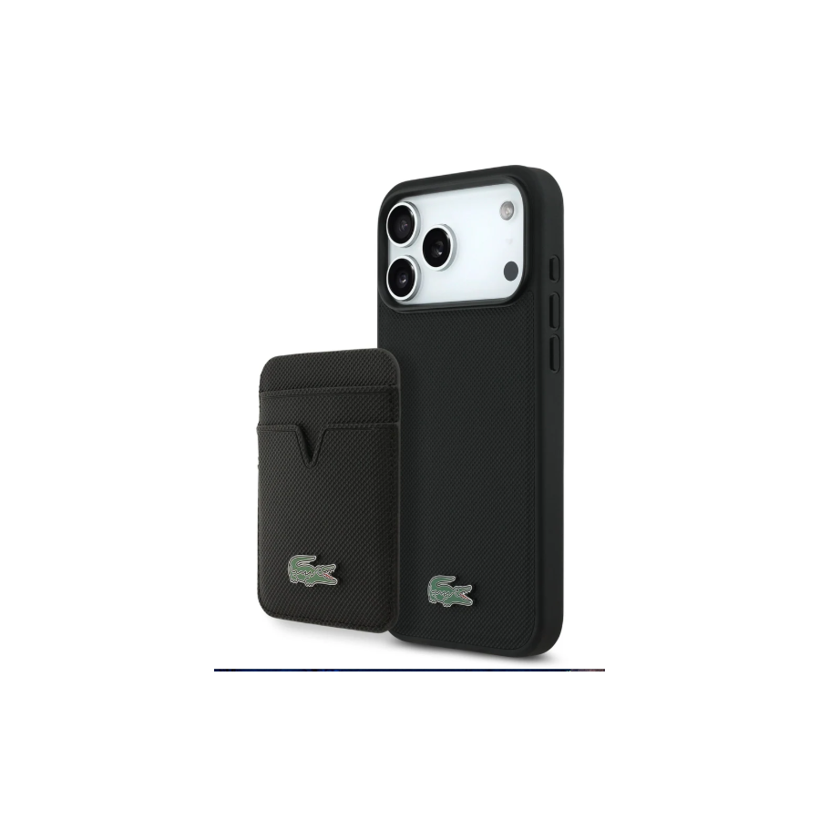 Lacoste iPhone 18 Pro Max Hoesje met MagSafe en Magnetische Pashouder &ndash; Zwart