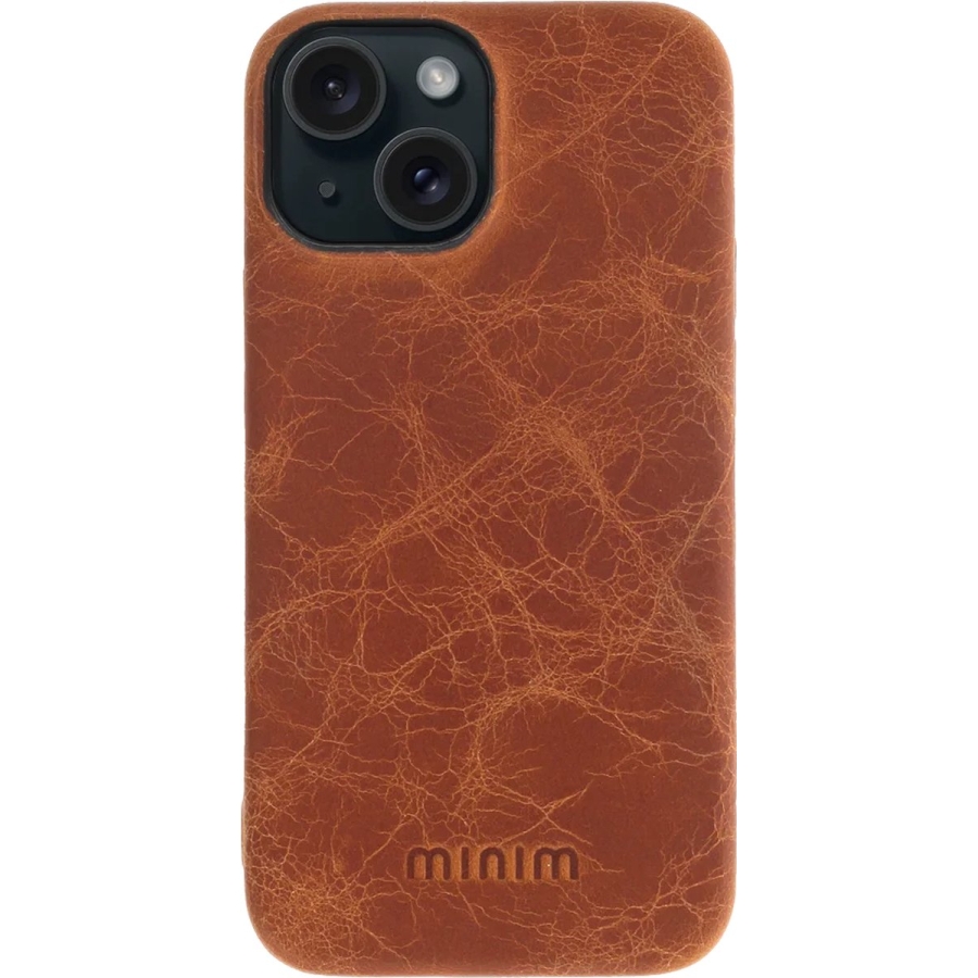 iPhone 15 100% Leer hoesje | Lederen Backcover | Minimalistisch | Cognac
